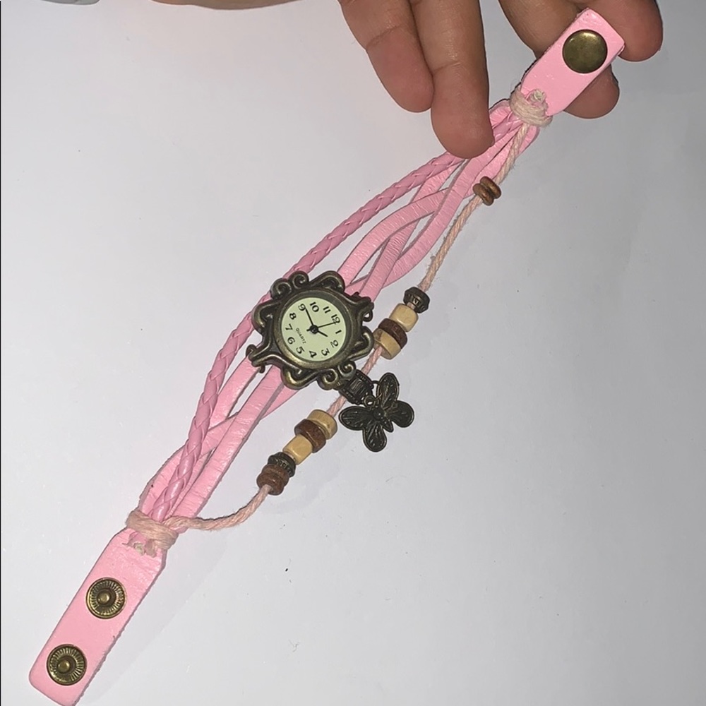 Pink watch.